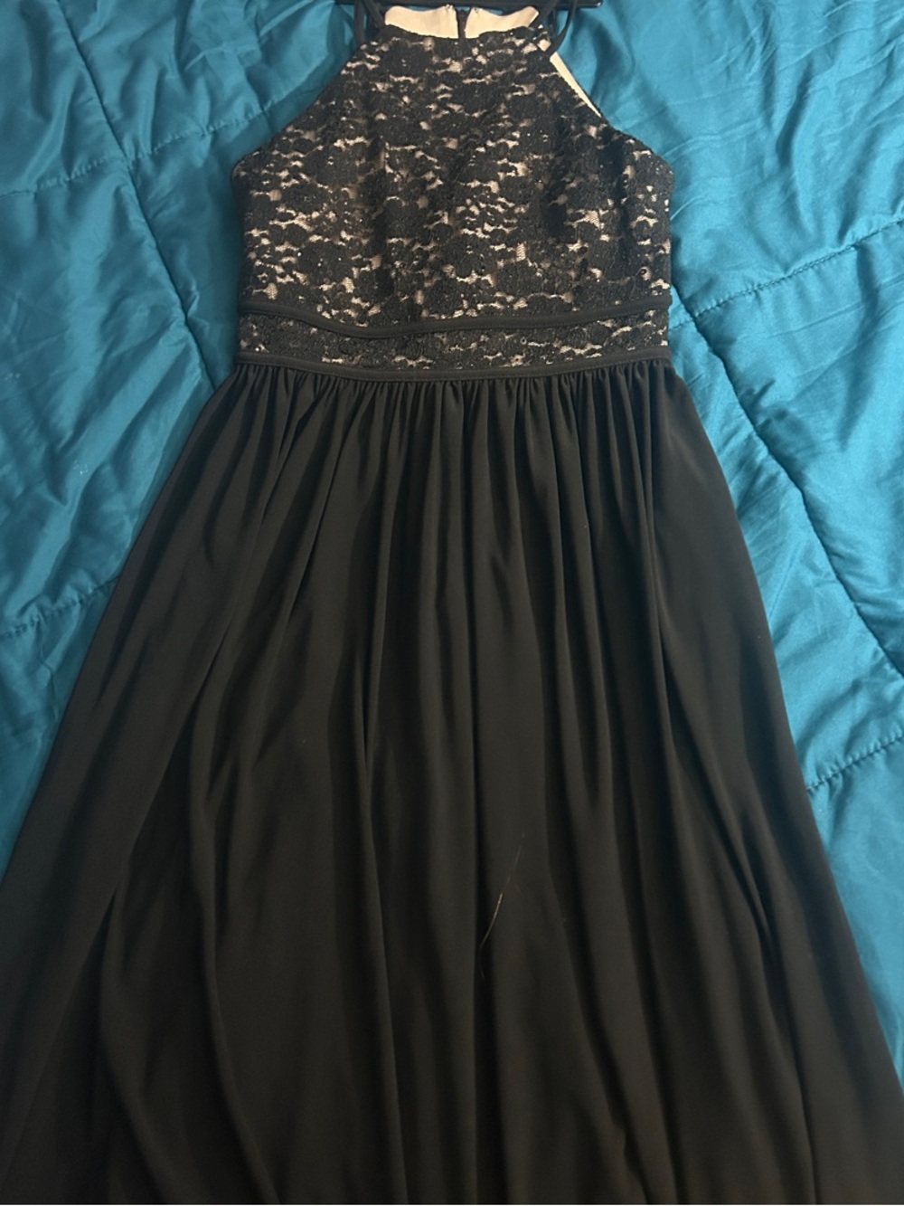 Black Lace Halter Evening Dress